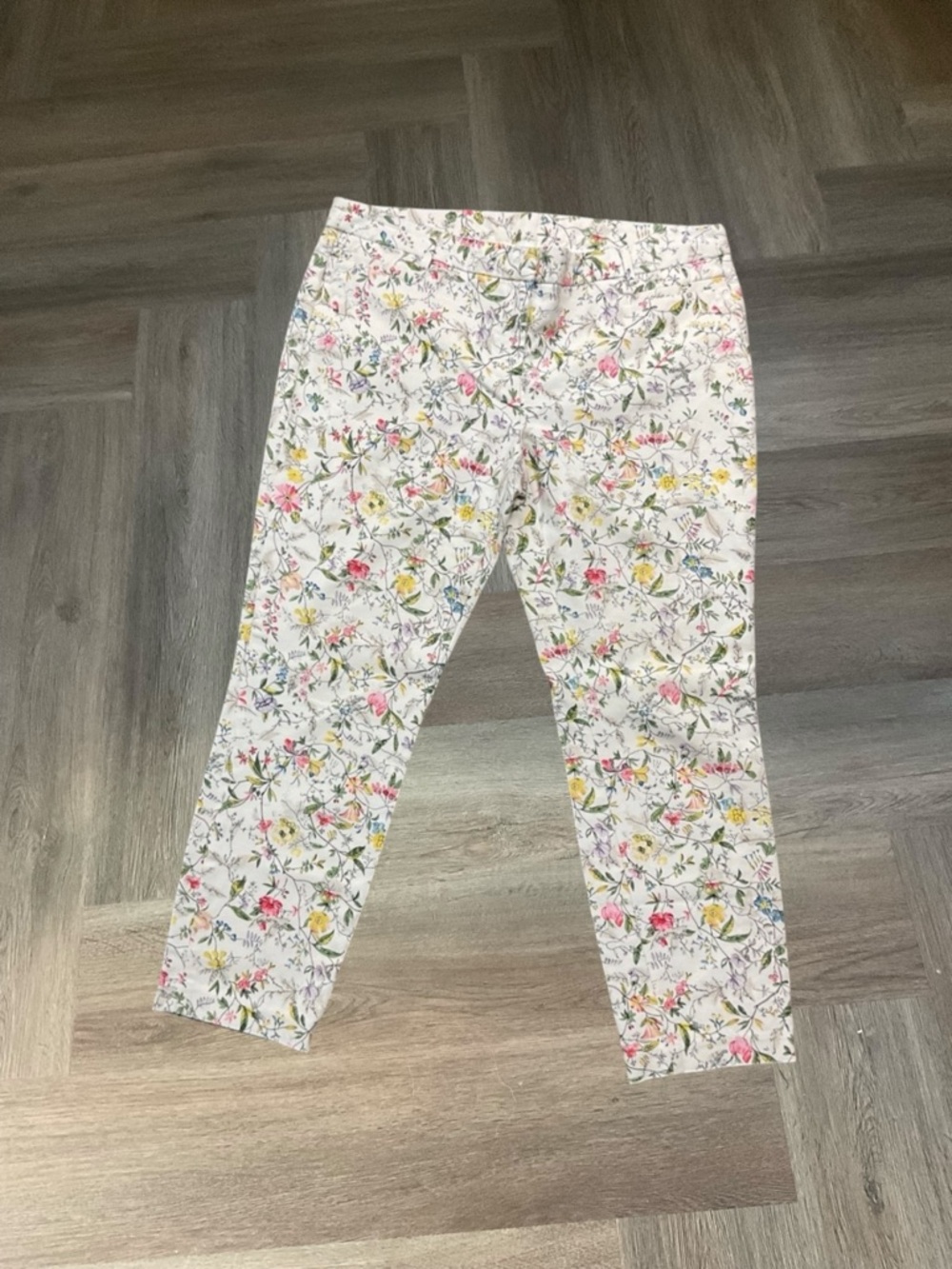 Floral Capri Cottagecore Botanical Pants Womens XL White Multicolor Paris Art